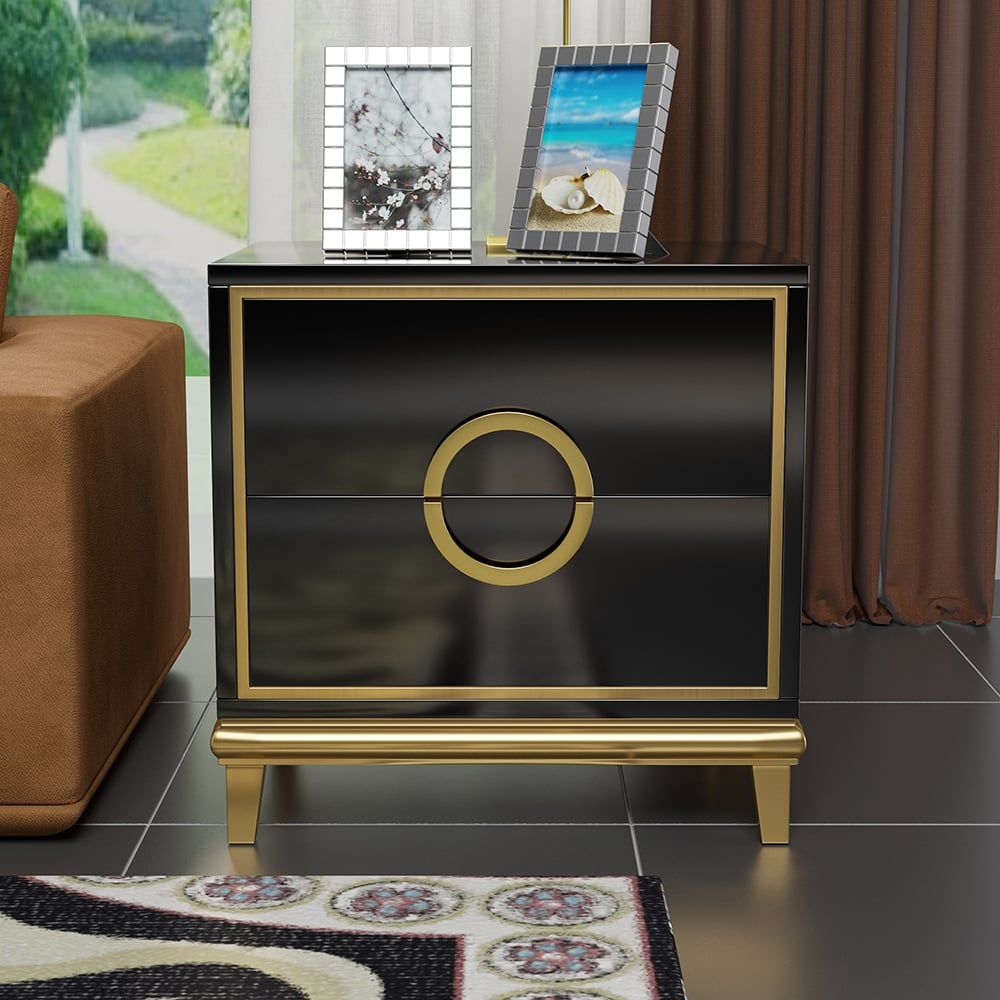 Tile Black Moderna Nightstand w/ Gold Finish by Rema Home - Comfortable Living Decor