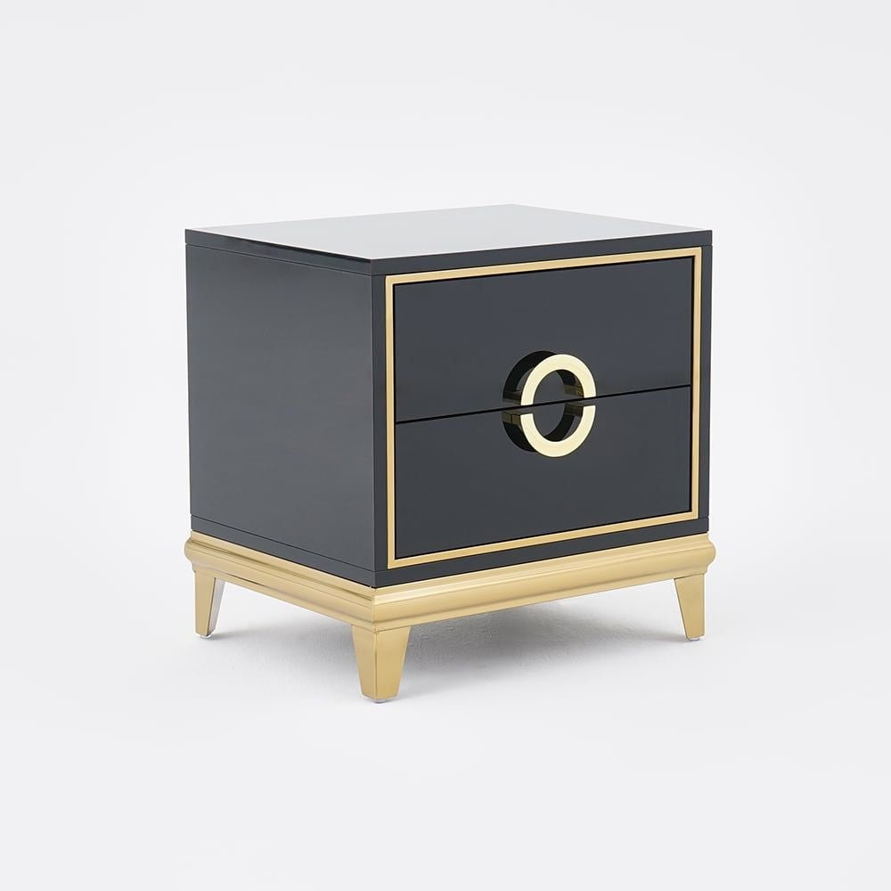 Tile Black Moderna Nightstand w/ Gold Finish by Rema Home - Comfortable Living Decor