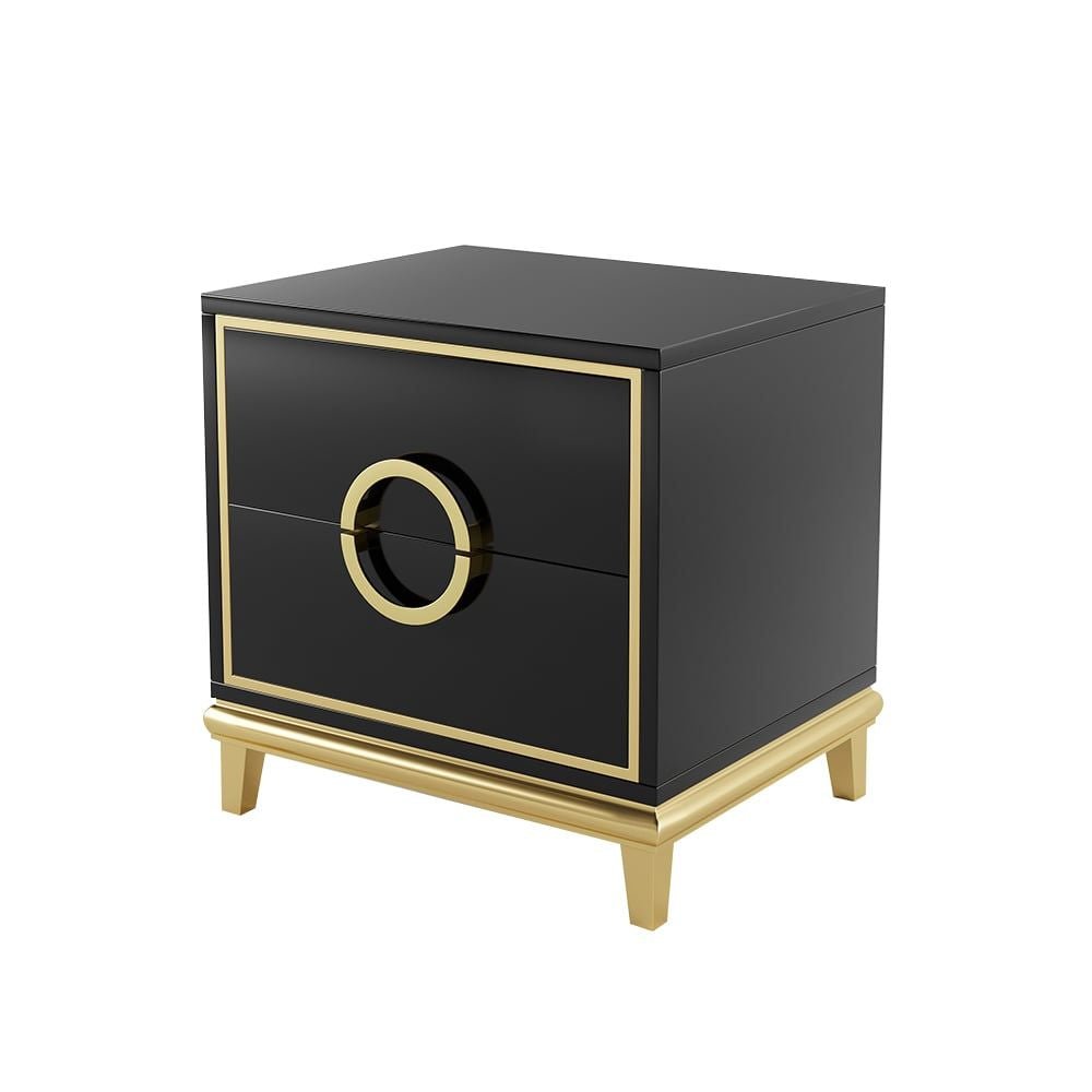 Tile Black Moderna Nightstand w/ Gold Finish by Rema Home - Comfortable Living Decor