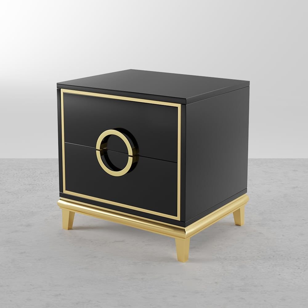 Tile Black Moderna Nightstand w/ Gold Finish by Rema Home - Comfortable Living Decor