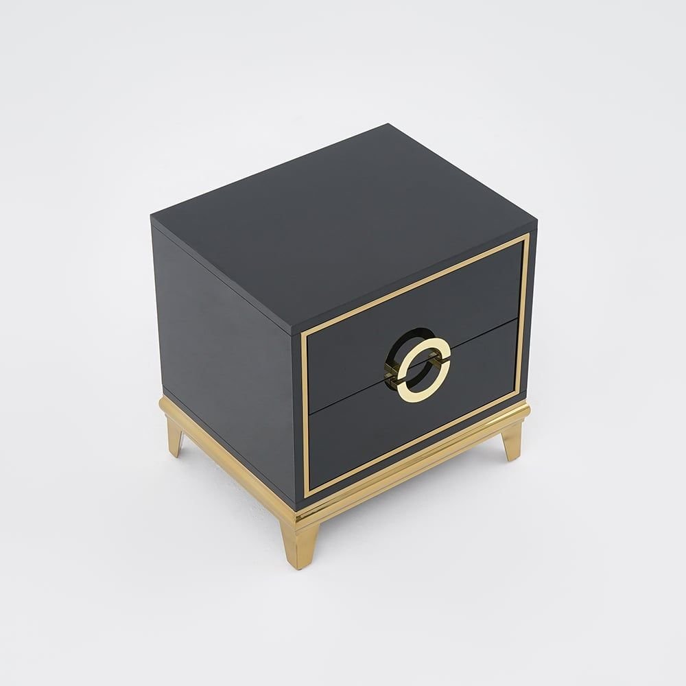 Tile Black Moderna Nightstand w/ Gold Finish by Rema Home - Comfortable Living Decor