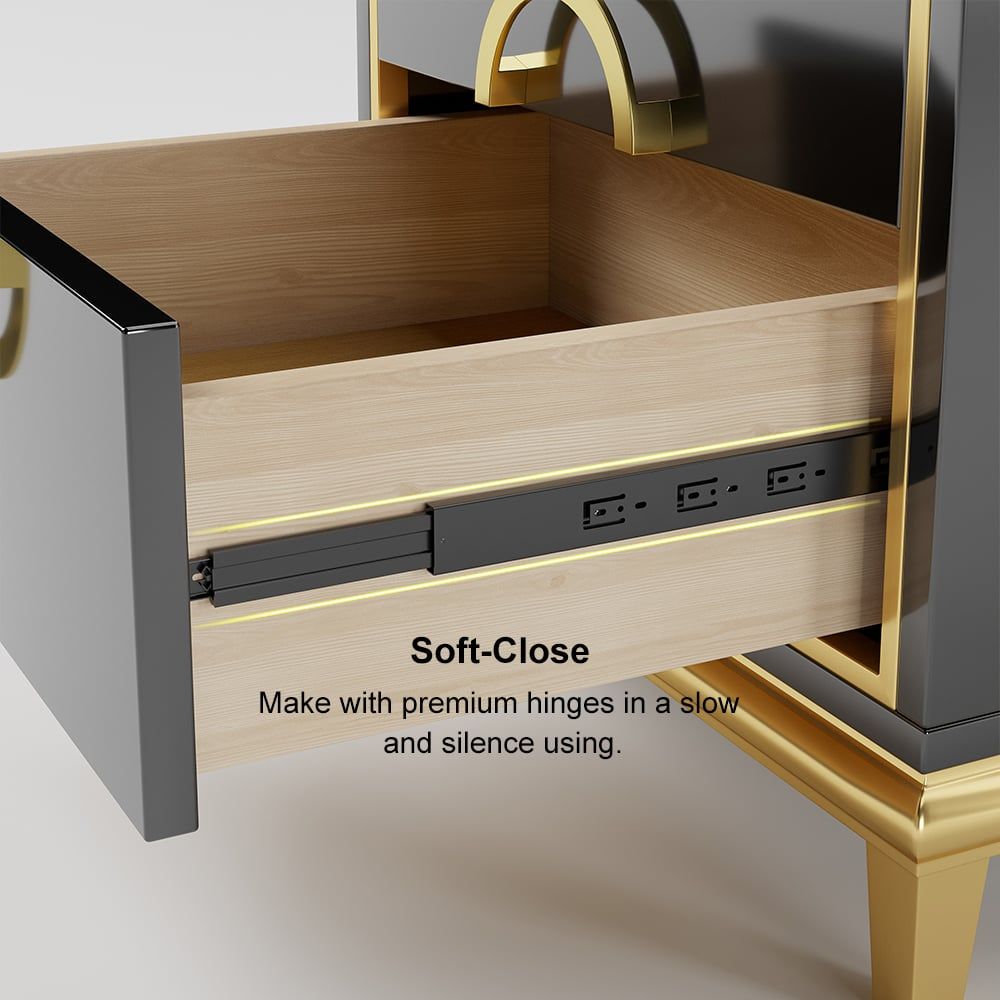 Tile Black Moderna Nightstand w/ Gold Finish by Rema Home - Comfortable Living Decor