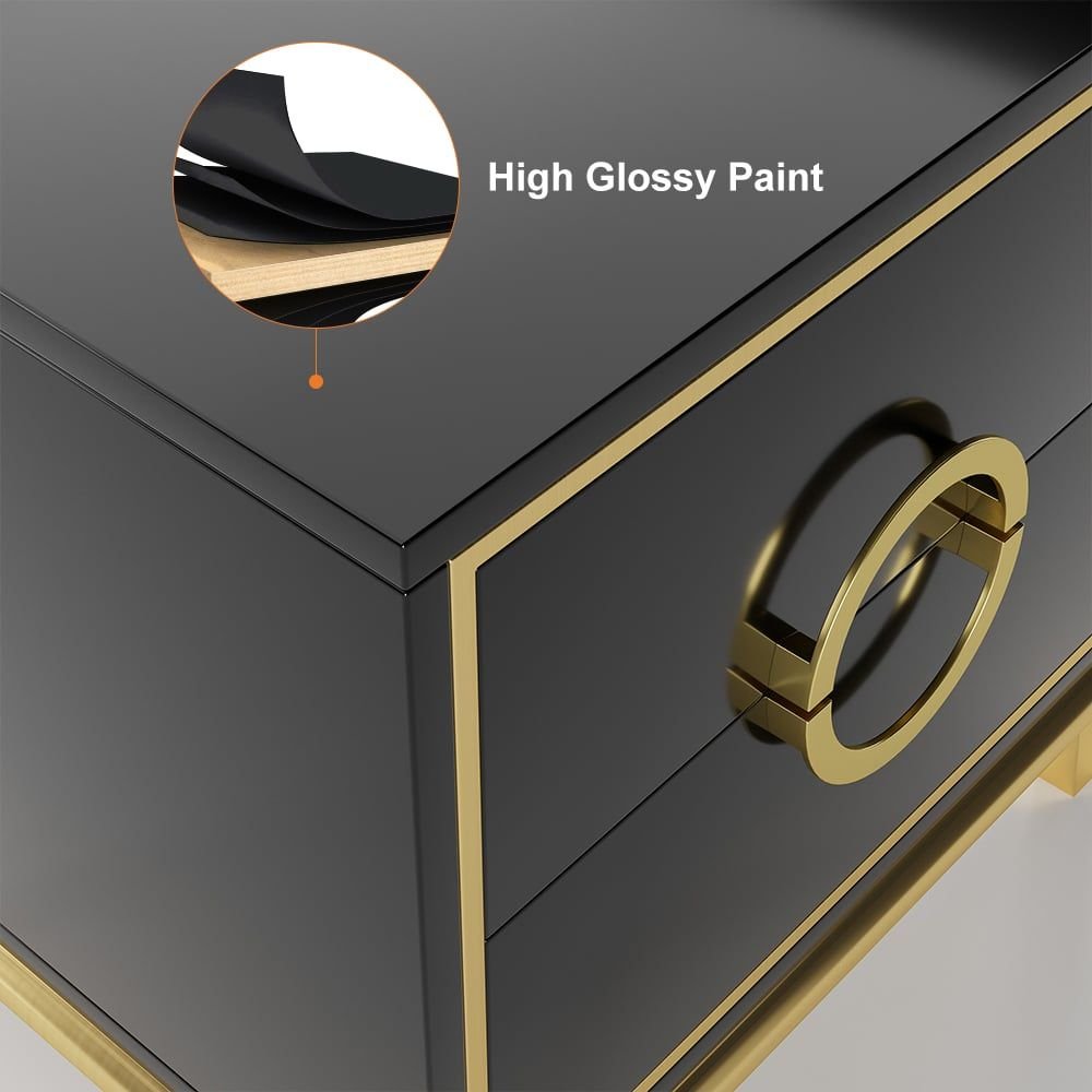 Tile Black Moderna Nightstand w/ Gold Finish by Rema Home - Comfortable Living Decor