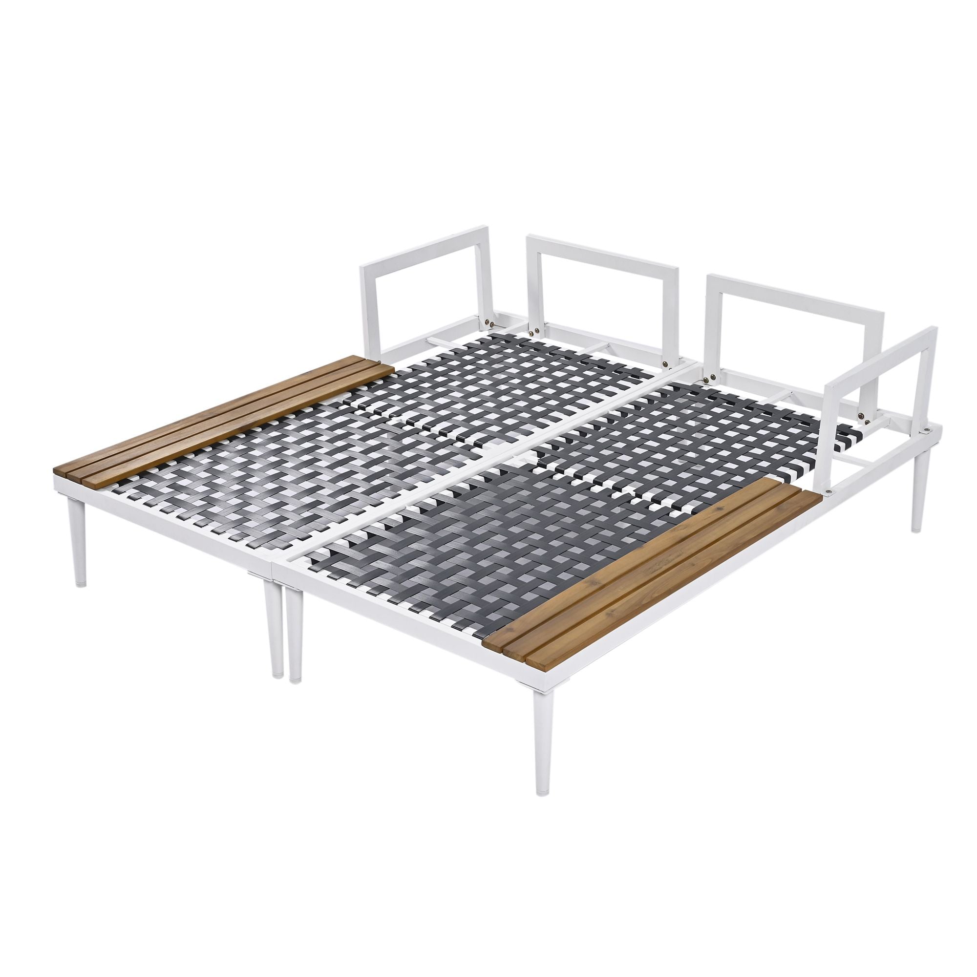 TOPMAX Modern Outdoor Daybed Patio Metal Daybed with Wood Topped Side Spaces for Drinks, 2 in 1 Padded Chaise Lounges for Poolside, Balcony, Deck, Beige - Comfortable Living Decor