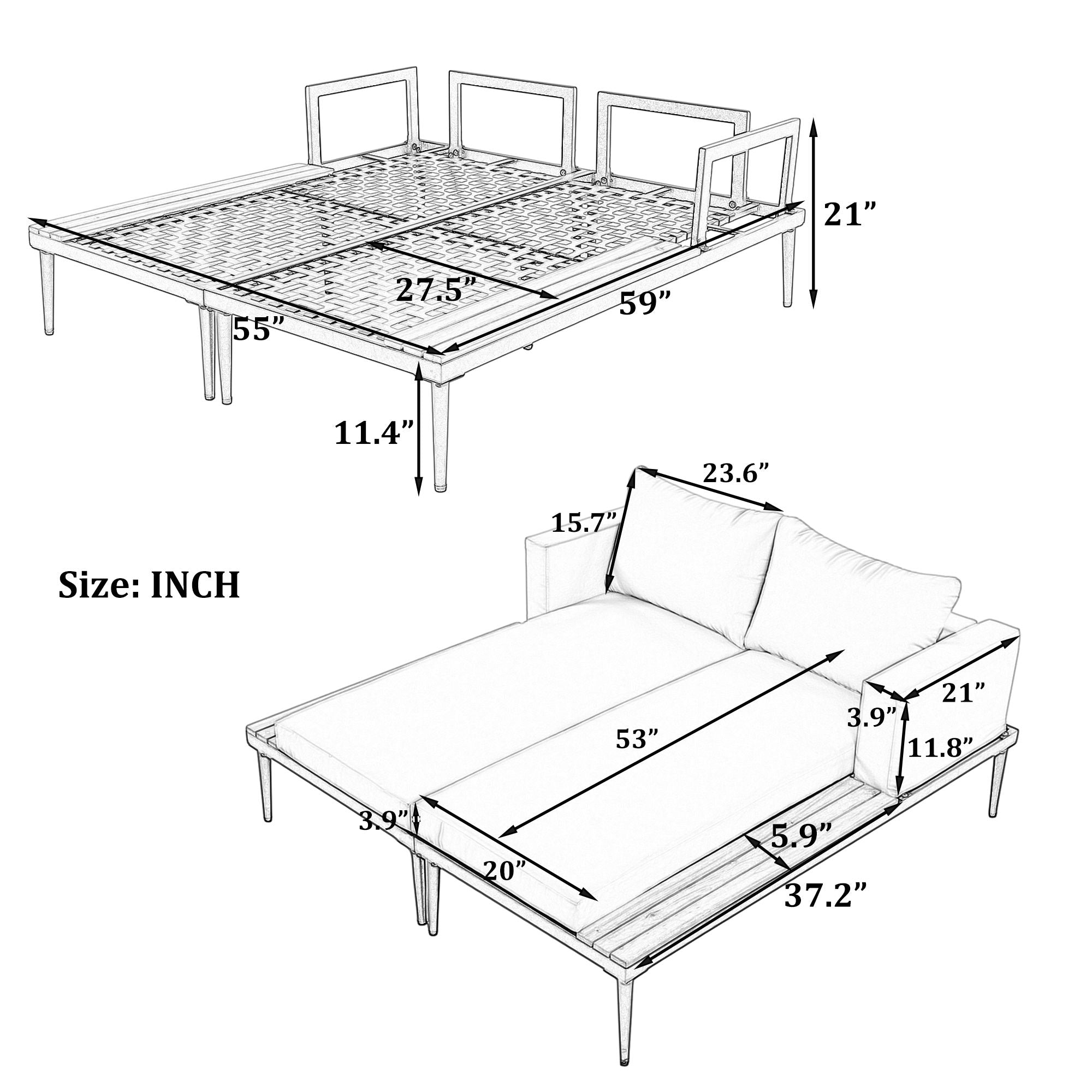 TOPMAX Modern Outdoor Daybed Patio Metal Daybed with Wood Topped Side Spaces for Drinks, 2 in 1 Padded Chaise Lounges for Poolside, Balcony, Deck, Beige - Comfortable Living Decor