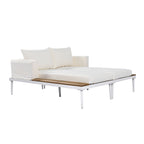 TOPMAX Modern Outdoor Daybed Patio Metal Daybed with Wood Topped Side Spaces for Drinks, 2 in 1 Padded Chaise Lounges for Poolside, Balcony, Deck, Beige - Comfortable Living Decor
