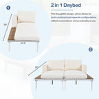 TOPMAX Modern Outdoor Daybed Patio Metal Daybed with Wood Topped Side Spaces for Drinks, 2 in 1 Padded Chaise Lounges for Poolside, Balcony, Deck, Beige - Comfortable Living Decor