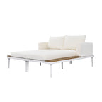 TOPMAX Modern Outdoor Daybed Patio Metal Daybed with Wood Topped Side Spaces for Drinks, 2 in 1 Padded Chaise Lounges for Poolside, Balcony, Deck, Beige - Comfortable Living Decor