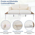 TOPMAX Modern Outdoor Daybed Patio Metal Daybed with Wood Topped Side Spaces for Drinks, 2 in 1 Padded Chaise Lounges for Poolside, Balcony, Deck, Beige - Comfortable Living Decor
