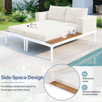 TOPMAX Modern Outdoor Daybed Patio Metal Daybed with Wood Topped Side Spaces for Drinks, 2 in 1 Padded Chaise Lounges for Poolside, Balcony, Deck, Beige - Comfortable Living Decor