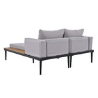 TOPMAX Modern Outdoor Daybed Patio Metal Daybed with Wood Topped Side Spaces for Drinks, 2 in 1 Padded Chaise Lounges for Poolside, Balcony, Deck, Gray - Comfortable Living Decor