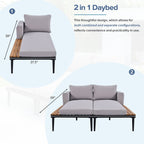 TOPMAX Modern Outdoor Daybed Patio Metal Daybed with Wood Topped Side Spaces for Drinks, 2 in 1 Padded Chaise Lounges for Poolside, Balcony, Deck, Gray - Comfortable Living Decor