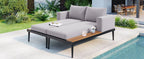 TOPMAX Modern Outdoor Daybed Patio Metal Daybed with Wood Topped Side Spaces for Drinks, 2 in 1 Padded Chaise Lounges for Poolside, Balcony, Deck, Gray - Comfortable Living Decor