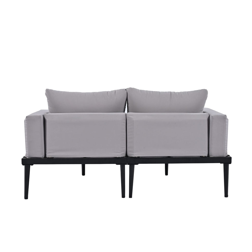TOPMAX Modern Outdoor Daybed Patio Metal Daybed with Wood Topped Side Spaces for Drinks, 2 in 1 Padded Chaise Lounges for Poolside, Balcony, Deck, Gray - Comfortable Living Decor