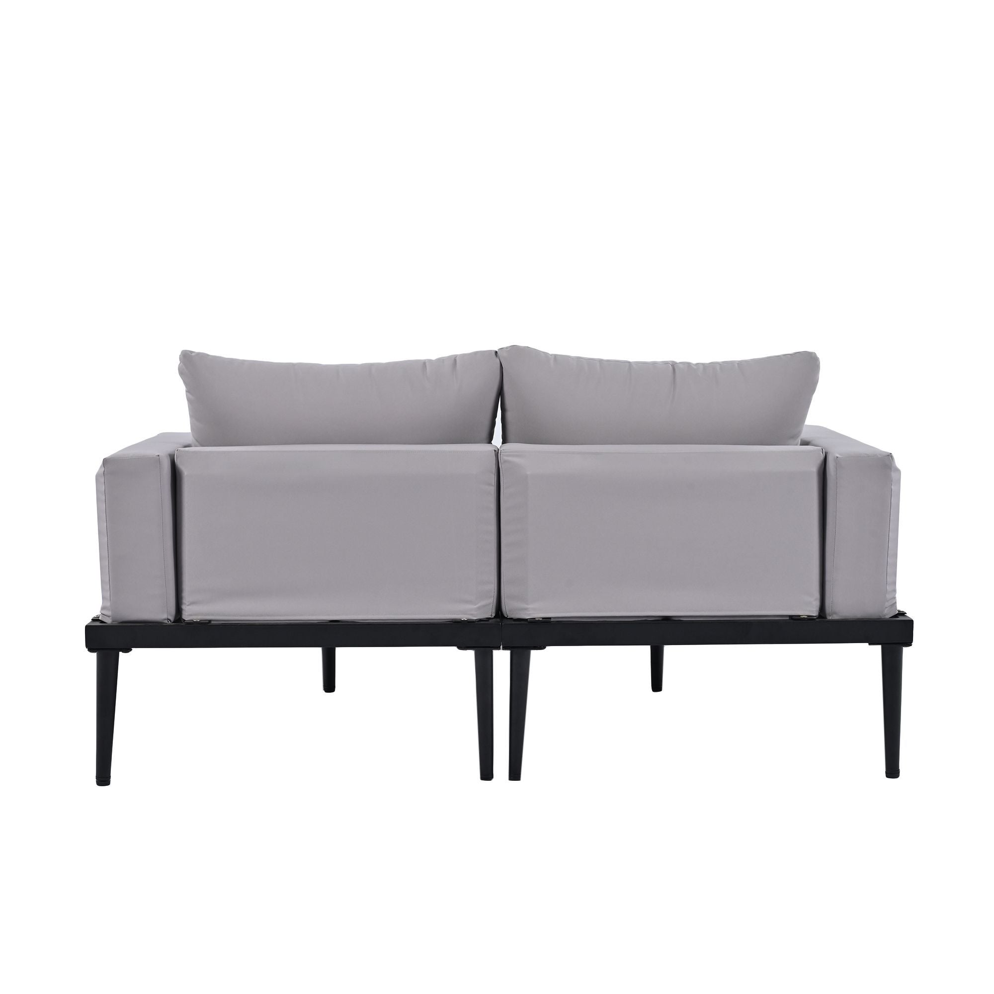 TOPMAX Modern Outdoor Daybed Patio Metal Daybed with Wood Topped Side Spaces for Drinks, 2 in 1 Padded Chaise Lounges for Poolside, Balcony, Deck, Gray - Comfortable Living Decor