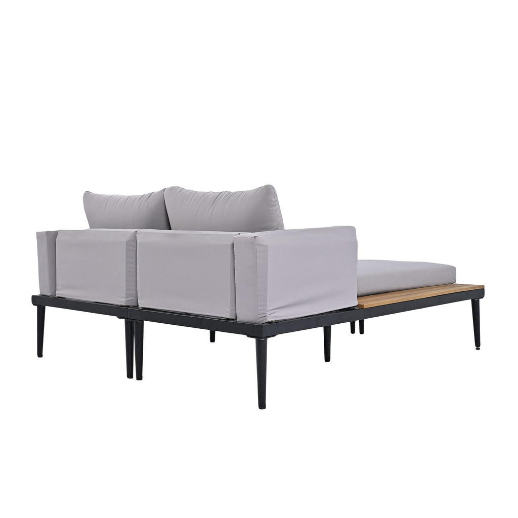 TOPMAX Modern Outdoor Daybed Patio Metal Daybed with Wood Topped Side Spaces for Drinks, 2 in 1 Padded Chaise Lounges for Poolside, Balcony, Deck, Gray - Comfortable Living Decor