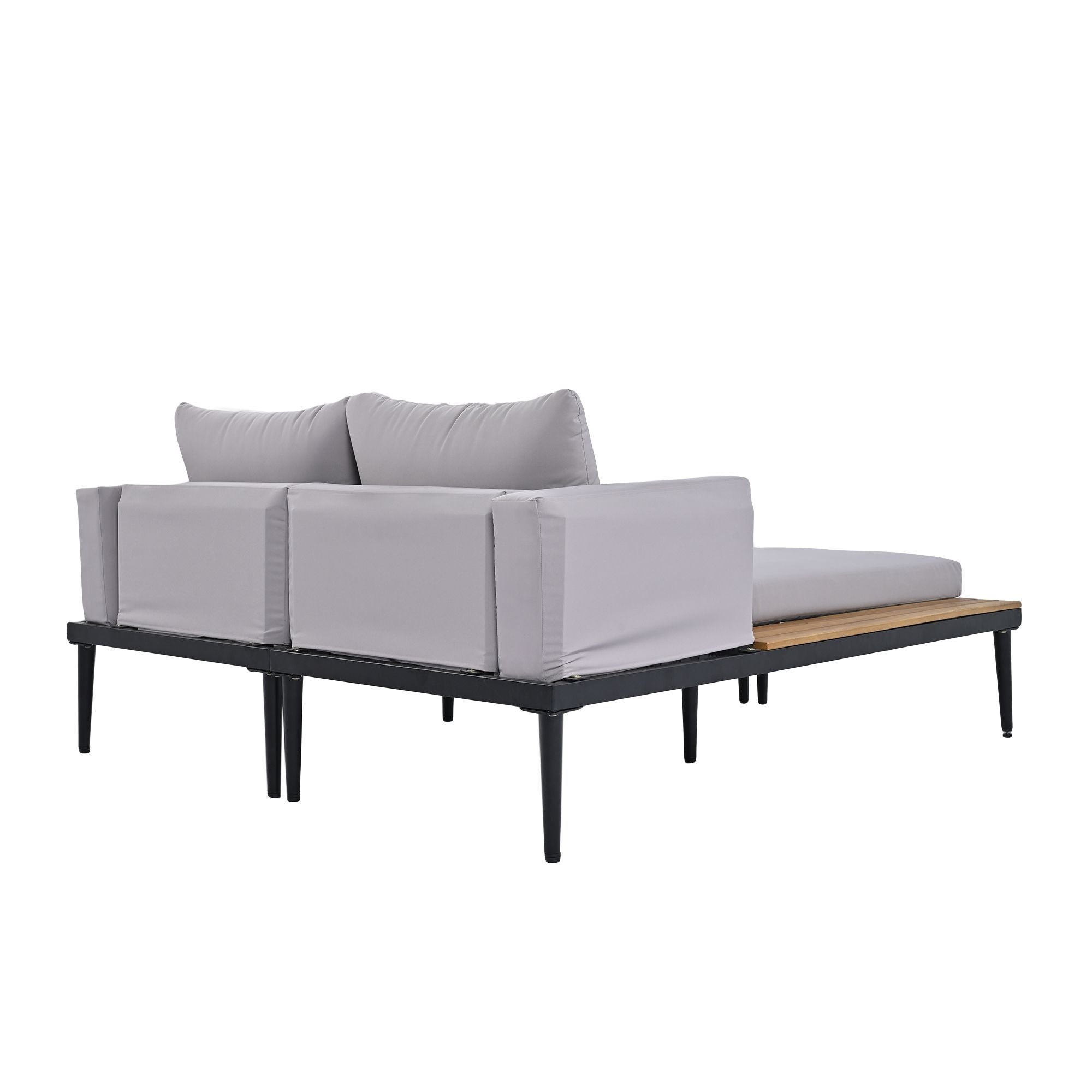 TOPMAX Modern Outdoor Daybed Patio Metal Daybed with Wood Topped Side Spaces for Drinks, 2 in 1 Padded Chaise Lounges for Poolside, Balcony, Deck, Gray - Comfortable Living Decor