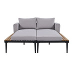 TOPMAX Modern Outdoor Daybed Patio Metal Daybed with Wood Topped Side Spaces for Drinks, 2 in 1 Padded Chaise Lounges for Poolside, Balcony, Deck, Gray - Comfortable Living Decor