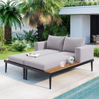 TOPMAX Modern Outdoor Daybed Patio Metal Daybed with Wood Topped Side Spaces for Drinks, 2 in 1 Padded Chaise Lounges for Poolside, Balcony, Deck, Gray - Comfortable Living Decor