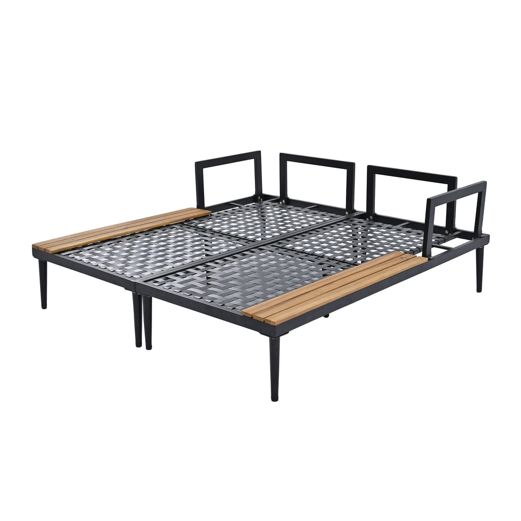 TOPMAX Modern Outdoor Daybed Patio Metal Daybed with Wood Topped Side Spaces for Drinks, 2 in 1 Padded Chaise Lounges for Poolside, Balcony, Deck, Gray - Comfortable Living Decor