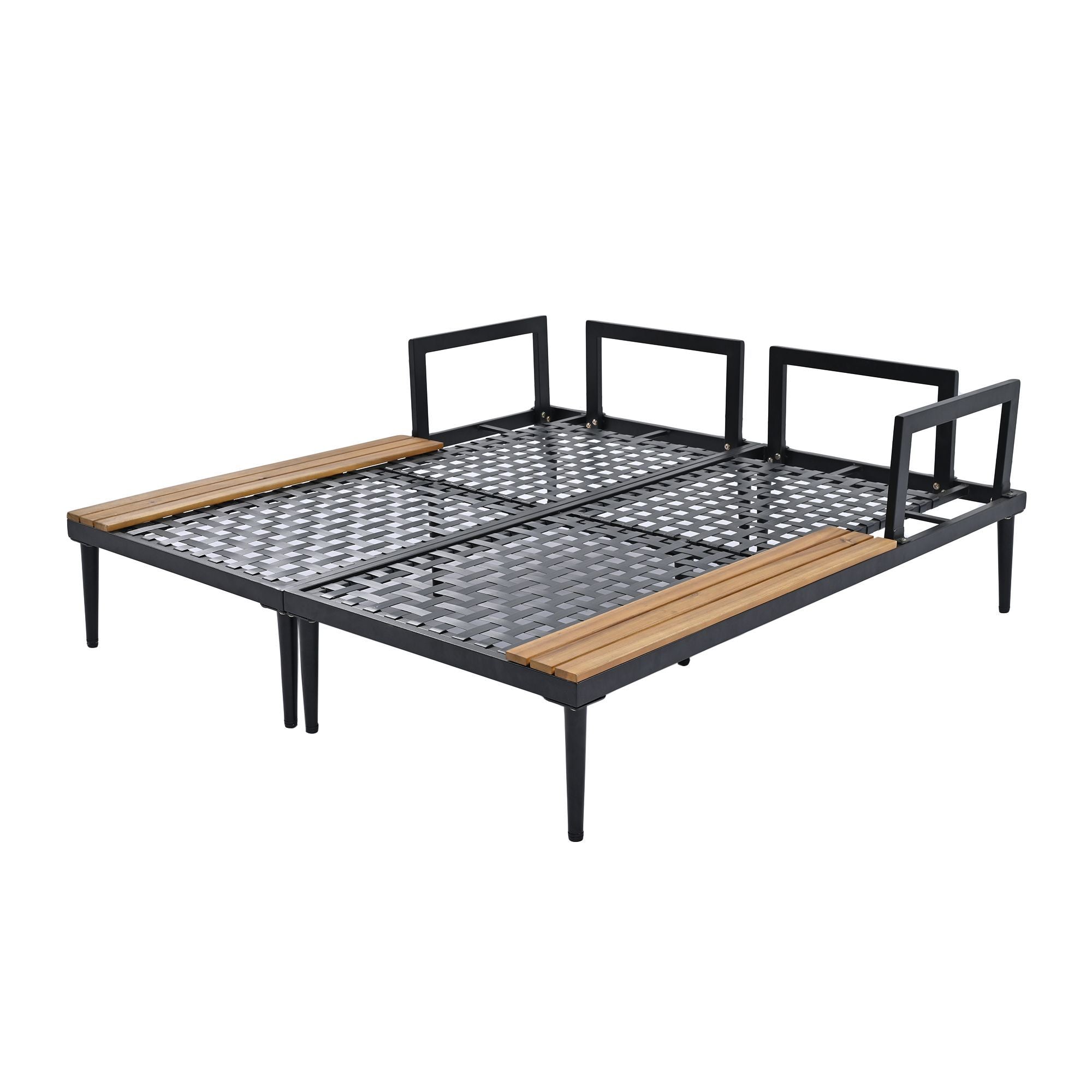 TOPMAX Modern Outdoor Daybed Patio Metal Daybed with Wood Topped Side Spaces for Drinks, 2 in 1 Padded Chaise Lounges for Poolside, Balcony, Deck, Gray - Comfortable Living Decor