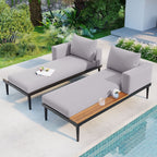 TOPMAX Modern Outdoor Daybed Patio Metal Daybed with Wood Topped Side Spaces for Drinks, 2 in 1 Padded Chaise Lounges for Poolside, Balcony, Deck, Gray - Comfortable Living Decor