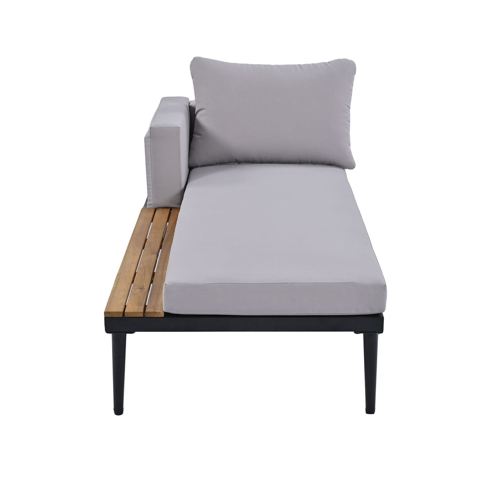 TOPMAX Modern Outdoor Daybed Patio Metal Daybed with Wood Topped Side Spaces for Drinks, 2 in 1 Padded Chaise Lounges for Poolside, Balcony, Deck, Gray - Comfortable Living Decor