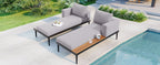 TOPMAX Modern Outdoor Daybed Patio Metal Daybed with Wood Topped Side Spaces for Drinks, 2 in 1 Padded Chaise Lounges for Poolside, Balcony, Deck, Gray - Comfortable Living Decor