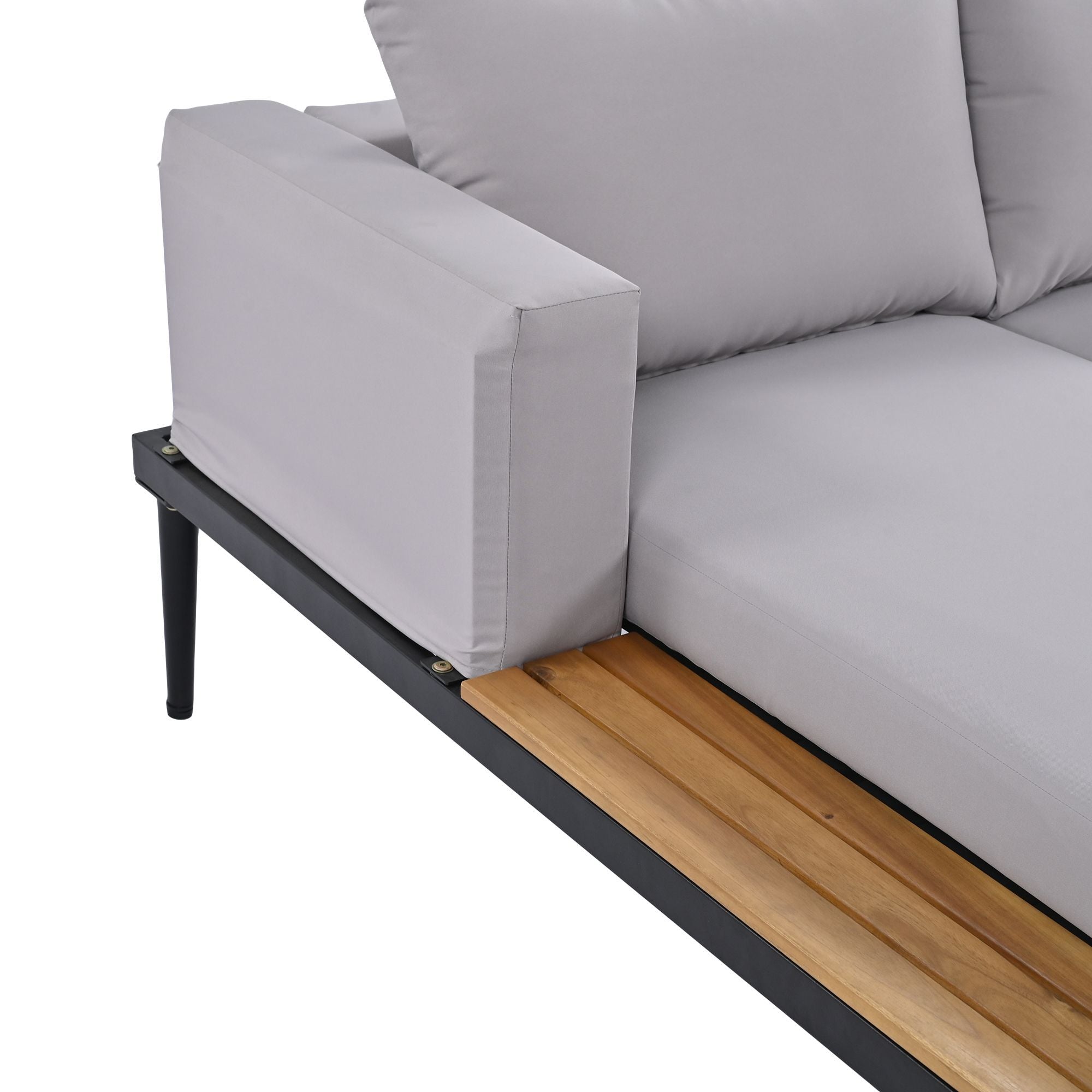 TOPMAX Modern Outdoor Daybed Patio Metal Daybed with Wood Topped Side Spaces for Drinks, 2 in 1 Padded Chaise Lounges for Poolside, Balcony, Deck, Gray - Comfortable Living Decor