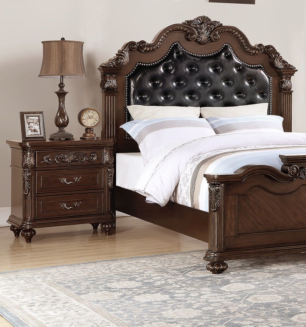 Traditional Antique Walnut 1pc Nightstand Bedroom Furniture Cherry Veneer 2 - Drawers Hanging Pull Bedside Table - Comfortable Living Decor