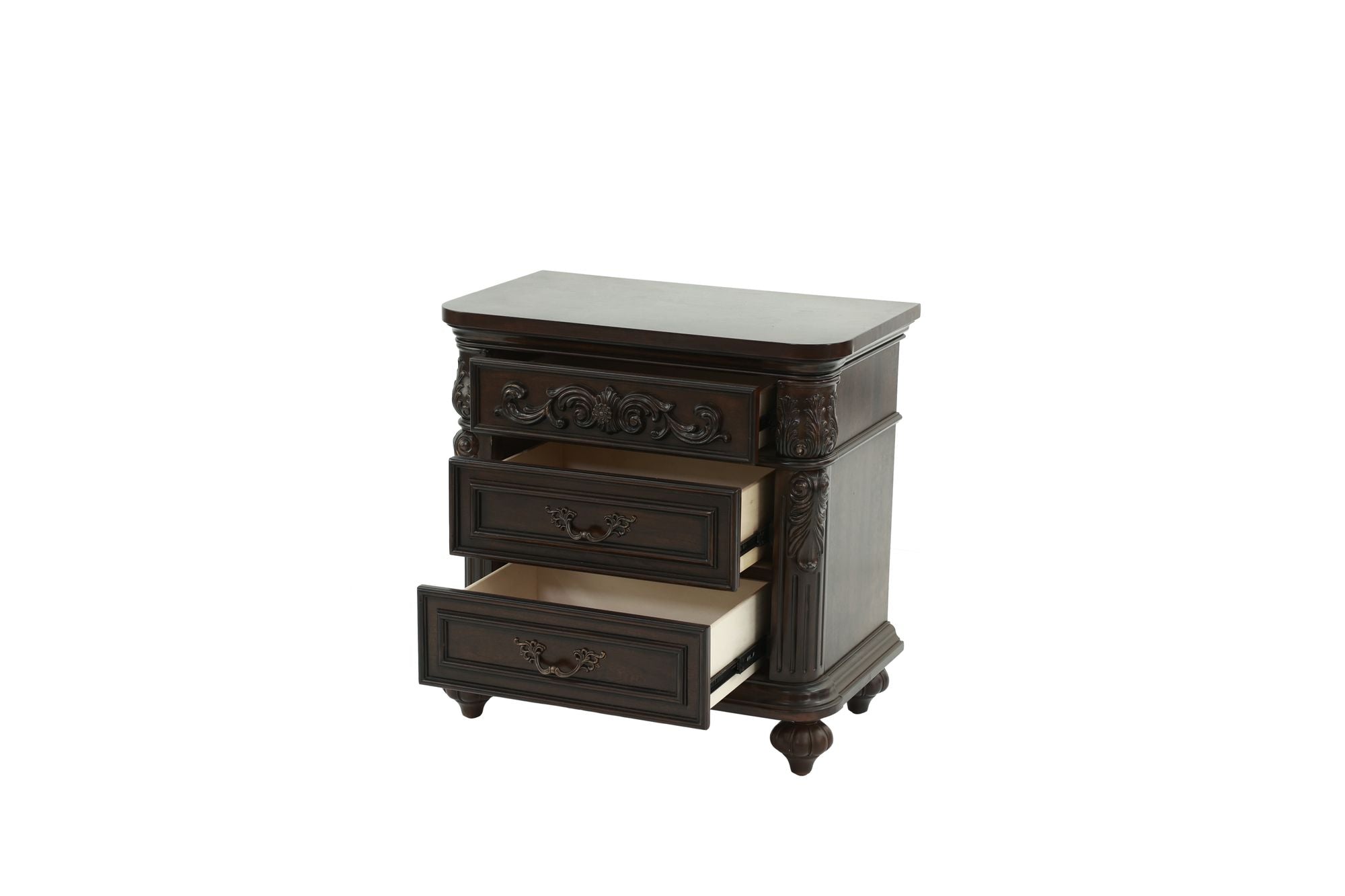 Traditional Antique Walnut 1pc Nightstand Bedroom Furniture Cherry Veneer 2 - Drawers Hanging Pull Bedside Table - Comfortable Living Decor