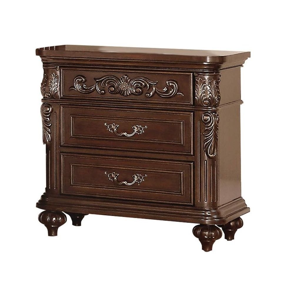 Traditional Antique Walnut 1pc Nightstand Bedroom Furniture Cherry Veneer 2 - Drawers Hanging Pull Bedside Table - Comfortable Living Decor