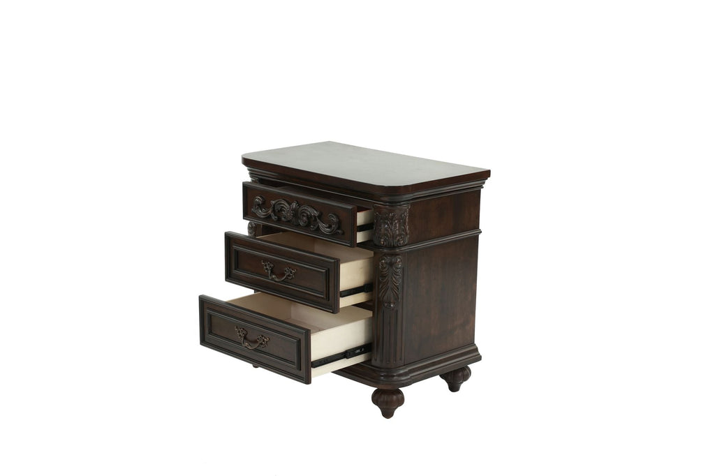 Traditional Antique Walnut 1pc Nightstand Bedroom Furniture Cherry Veneer 2 - Drawers Hanging Pull Bedside Table - Comfortable Living Decor