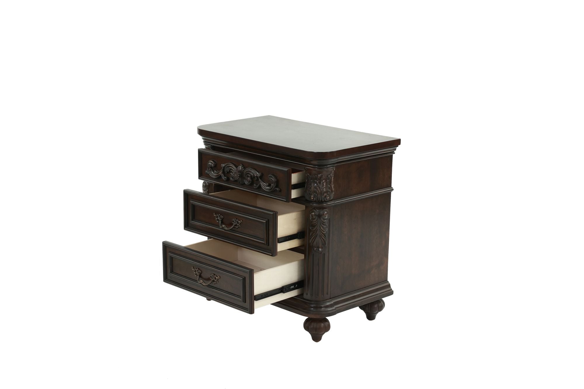 Traditional Antique Walnut 1pc Nightstand Bedroom Furniture Cherry Veneer 2 - Drawers Hanging Pull Bedside Table - Comfortable Living Decor
