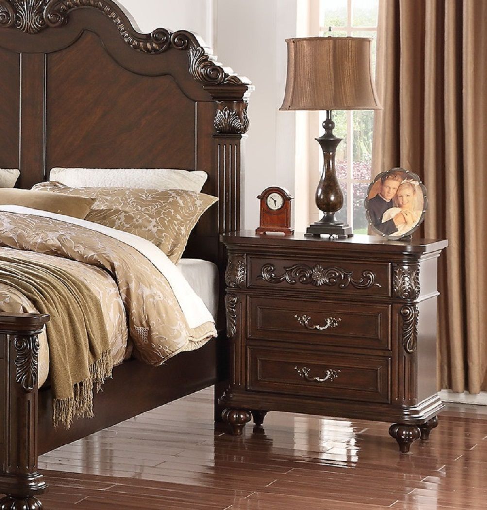 Traditional Antique Walnut 1pc Nightstand Bedroom Furniture Cherry Veneer 2 - Drawers Hanging Pull Bedside Table - Comfortable Living Decor