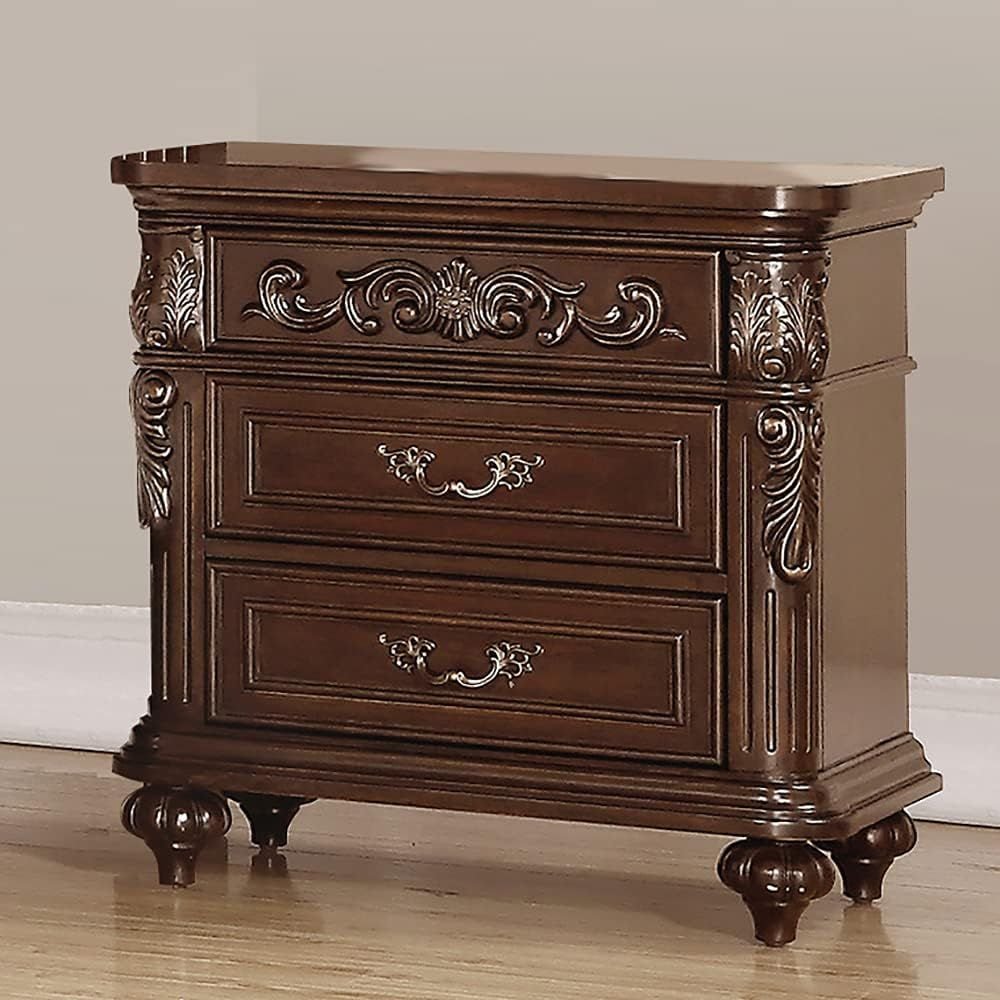 Traditional Antique Walnut 1pc Nightstand Bedroom Furniture Cherry Veneer 2 - Drawers Hanging Pull Bedside Table - Comfortable Living Decor