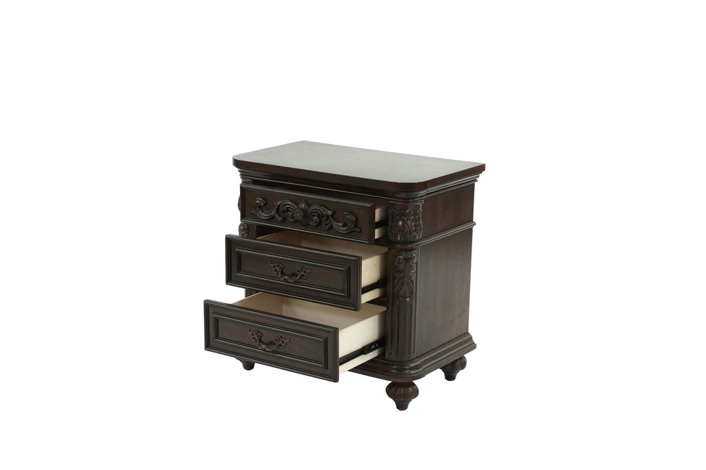 Traditional Antique Walnut 1pc Nightstand Bedroom Furniture Cherry Veneer 2 - Drawers Hanging Pull Bedside Table - Comfortable Living Decor