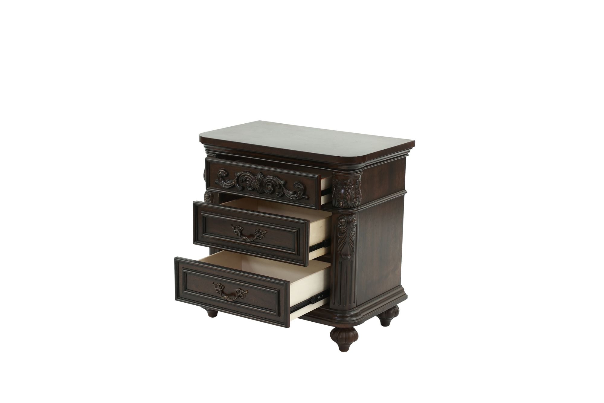 Traditional Antique Walnut 1pc Nightstand Bedroom Furniture Cherry Veneer 2 - Drawers Hanging Pull Bedside Table - Comfortable Living Decor
