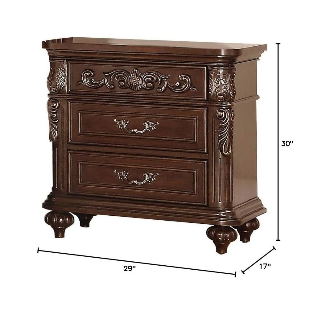 Traditional Antique Walnut 1pc Nightstand Bedroom Furniture Cherry Veneer 2 - Drawers Hanging Pull Bedside Table - Comfortable Living Decor