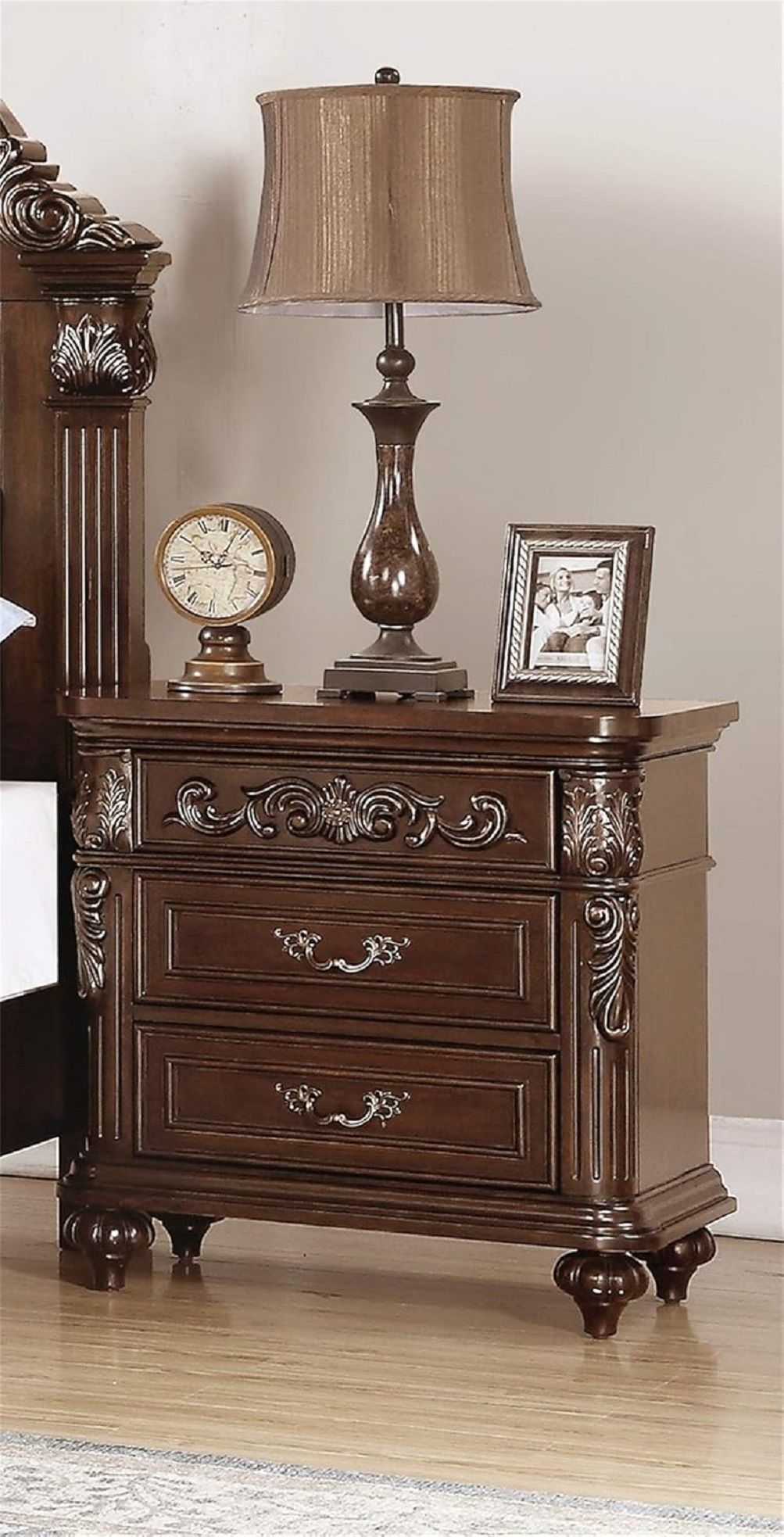 Traditional Antique Walnut 1pc Nightstand Bedroom Furniture Cherry Veneer 2 - Drawers Hanging Pull Bedside Table - Comfortable Living Decor