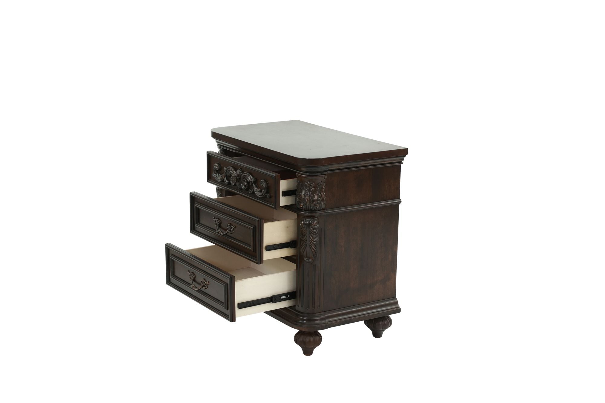 Traditional Antique Walnut 1pc Nightstand Bedroom Furniture Cherry Veneer 2 - Drawers Hanging Pull Bedside Table - Comfortable Living Decor