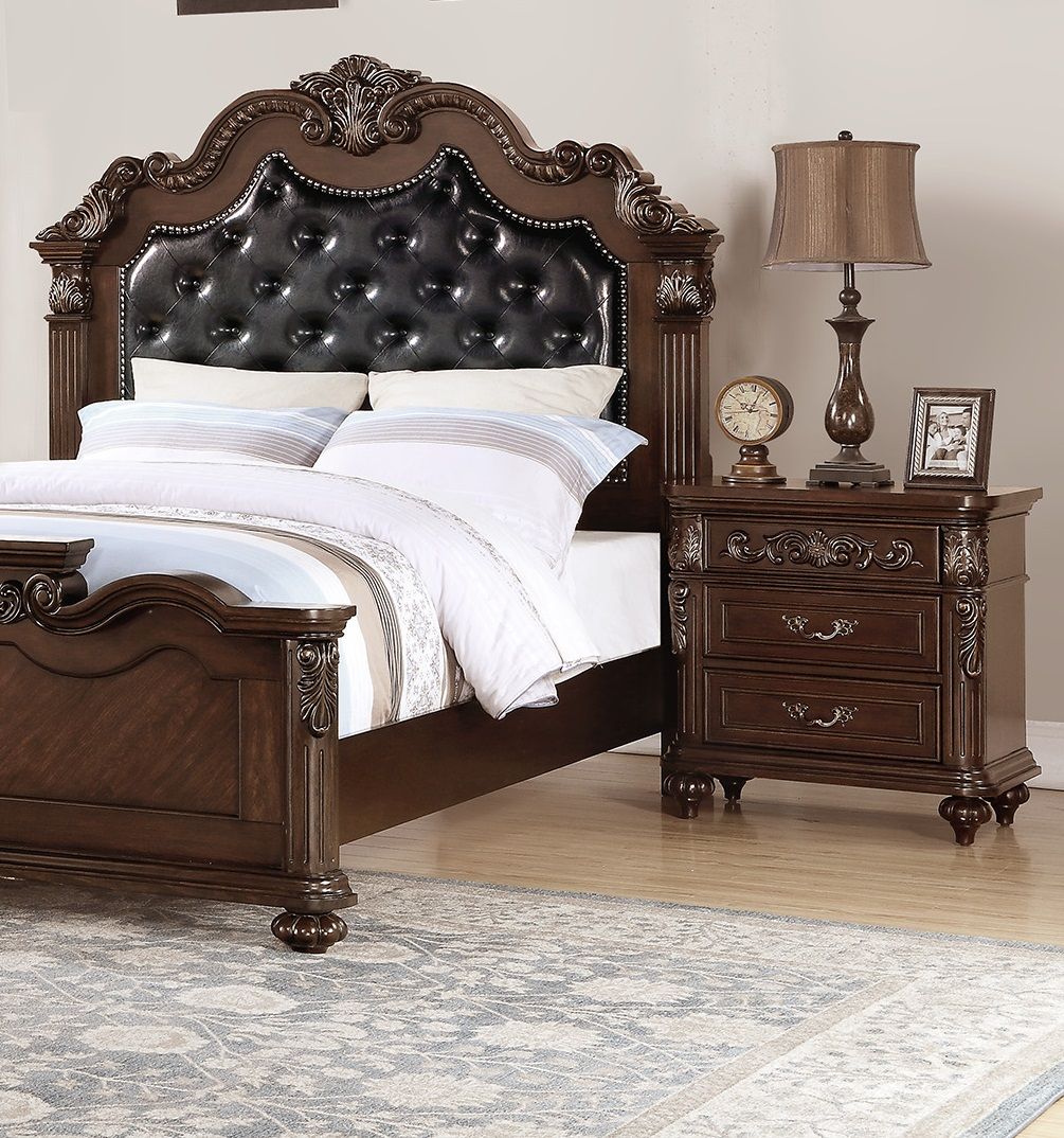 Traditional Antique Walnut 1pc Nightstand Bedroom Furniture Cherry Veneer 2 - Drawers Hanging Pull Bedside Table - Comfortable Living Decor