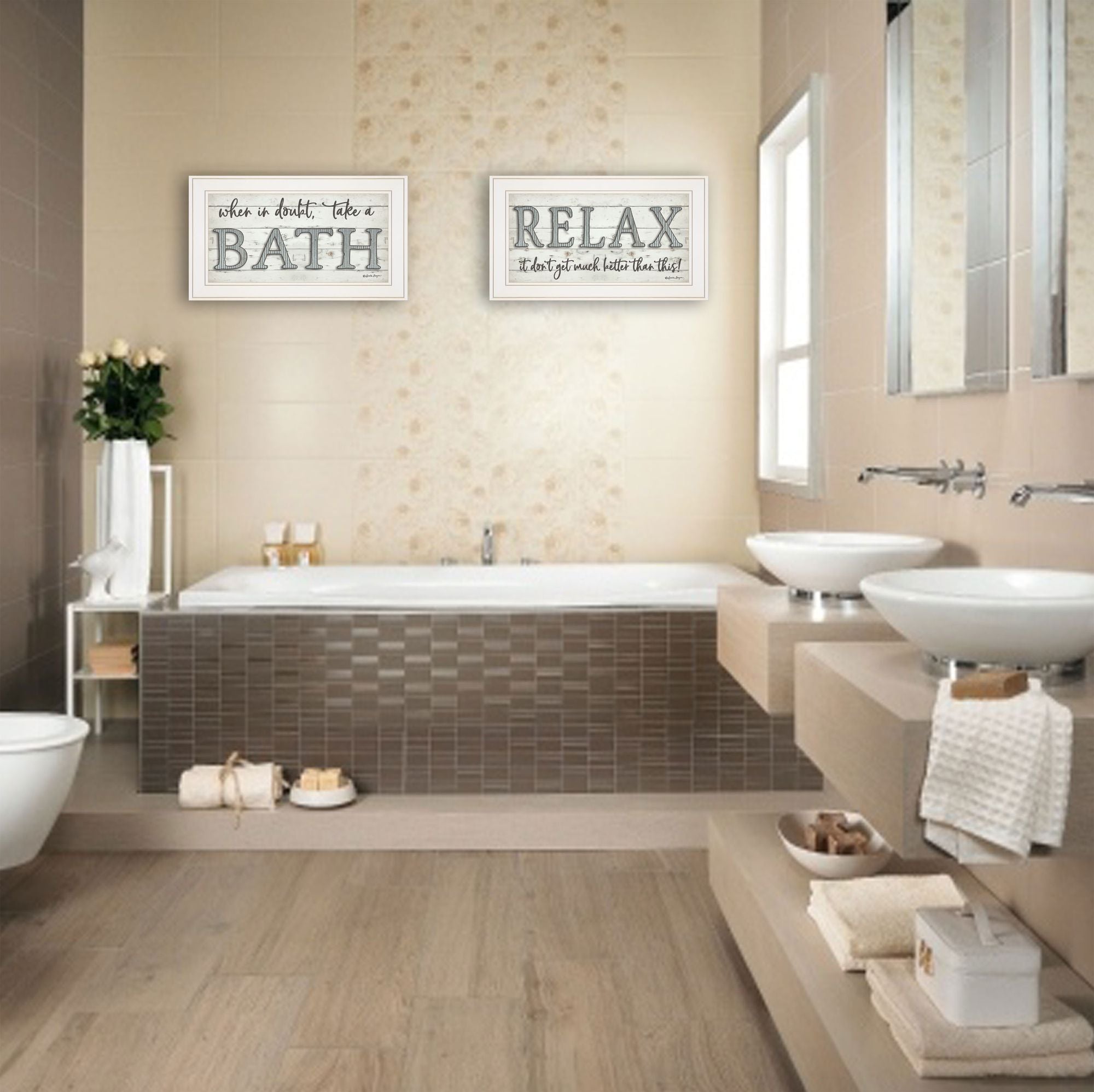 Trendy Decor 4U "Bath Relax" Framed Wall Art, Modern Home Decor Framed Print for Living Room, Bedroom & Farmhouse Wall Decoration by Susie Boyer - Comfortable Living Decor