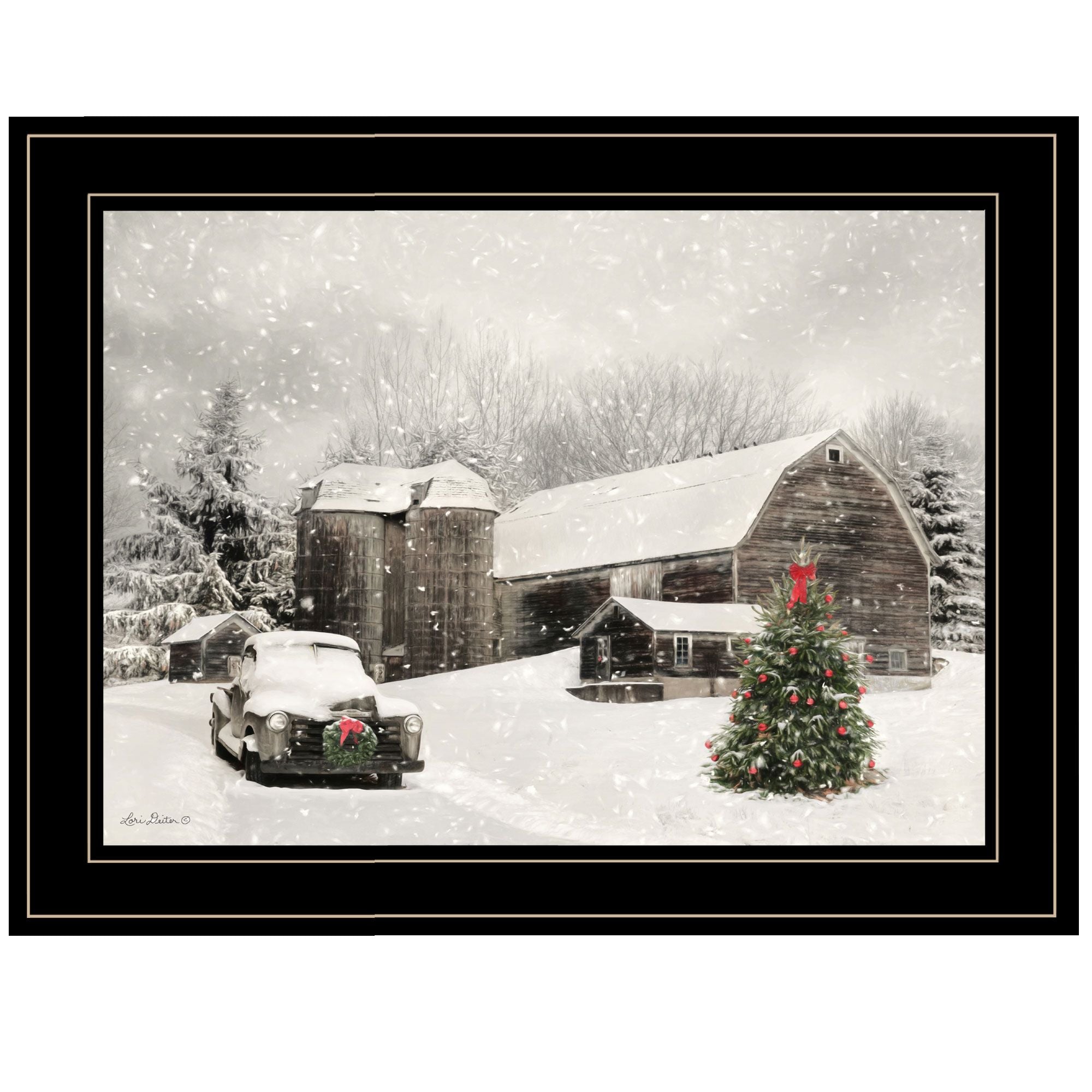 Trendy Decor 4U "Farmhouse Christmas" Framed Wall Art, Modern Home Decor Framed Print for Living Room, Bedroom & Farmhouse Wall Decoration by Lori Deiter - Comfortable Living Decor