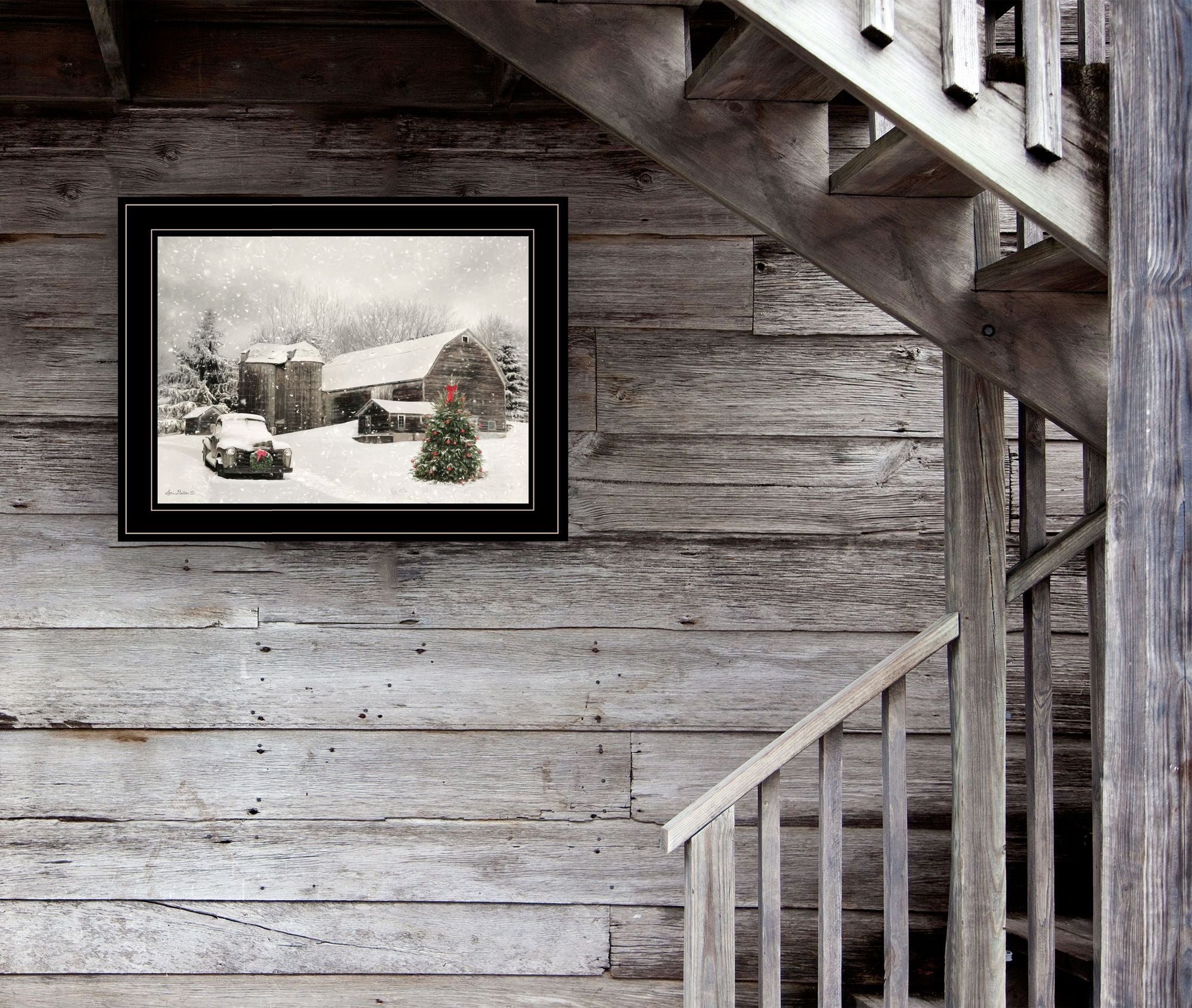 Trendy Decor 4U "Farmhouse Christmas" Framed Wall Art, Modern Home Decor Framed Print for Living Room, Bedroom & Farmhouse Wall Decoration by Lori Deiter - Comfortable Living Decor
