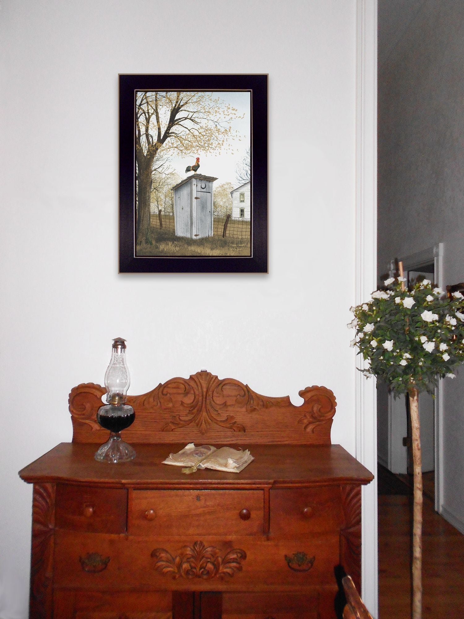Trendy Decor 4U "Morning Commute (Outhouse)" Framed Wall Art, Modern Home Decor Framed Print for Living Room, Bedroom & Farmhouse Wall Decoration by Billy Jacobs - Comfortable Living Decor