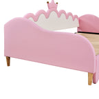 Twin Extending Daybed with LED Lights, Modern Upholstered Princess Daybed With Crown Headboard,Pink - Comfortable Living Decor