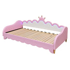 Twin Extending Daybed with LED Lights, Modern Upholstered Princess Daybed With Crown Headboard,Pink - Comfortable Living Decor