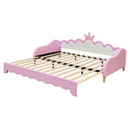 Twin Extending Daybed with LED Lights, Modern Upholstered Princess Daybed With Crown Headboard,Pink - Comfortable Living Decor
