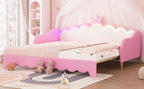 Twin Extending Daybed with LED Lights, Modern Upholstered Princess Daybed With Crown Headboard,Pink - Comfortable Living Decor